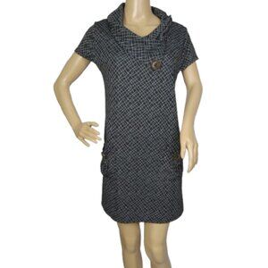 Papillon Short Sleeve Asymmetrical Turtleneck Sweater Dress with Patch Pockets